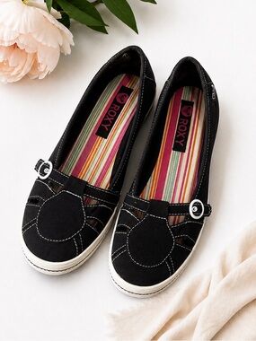 Roxy Hidden Wedge Sneakers Y2K Black Canvas Mary Jane Shoes Womens 9
